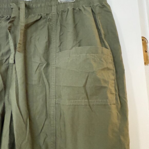 Aerie Army Green Baggy Cargo Pants Size Large Elastic Waist Drawstring Wide Leg - Picture 3 of 11